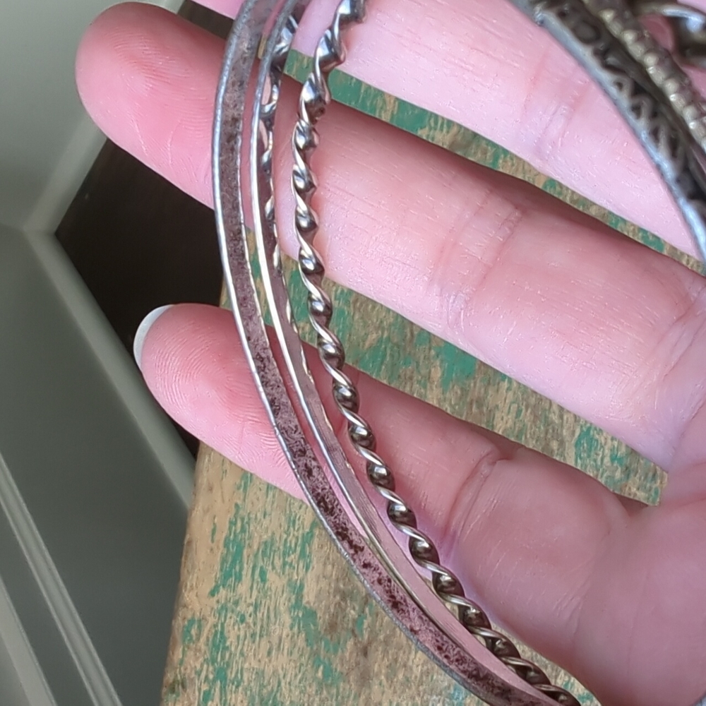 Vintage Boho Bohemian Western Silver-Tone Metal Bangle Bracelet Trio Set - Picture 7 of 8